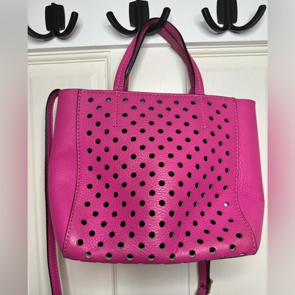 Kate Spade Saturday Satchel Crossbody Bag Laser Cut Perforated Leather Hot Pink - Picture 4 of 11